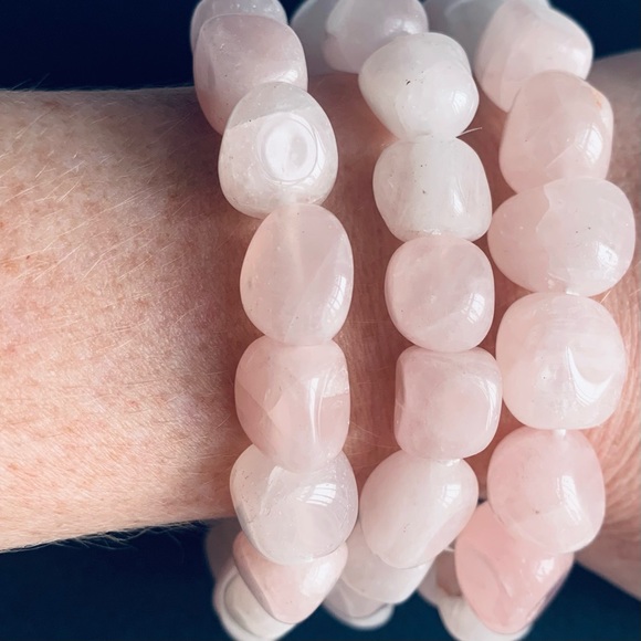 Rose Quartz Tumbled Stone Stretch Bracelet - Picture 3 of 5